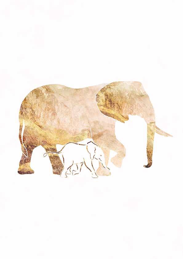 Vitguld elefanter - 70x100 cm