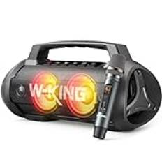 W-KING 120 W PEAK Bluetooth-högtalare med mikrofon, 70 W Bluetooth-fest, musikboxning, stor, boombox med HiFi stereo/Super Bass/EQ/LED-ljus/42H AKKU/Powerbank/TF/MIC-IN/AUX, musikbox