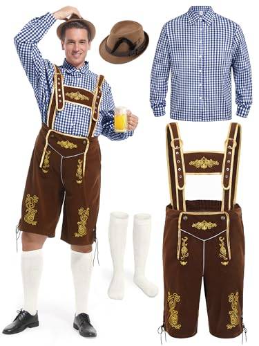 FancyFun Lederhose Herren Outfit, Oktoberfest Kostüm Tracht Halloween Kostüm Herren Deutsch Bayerisch für Dress Up Party und Bierfest