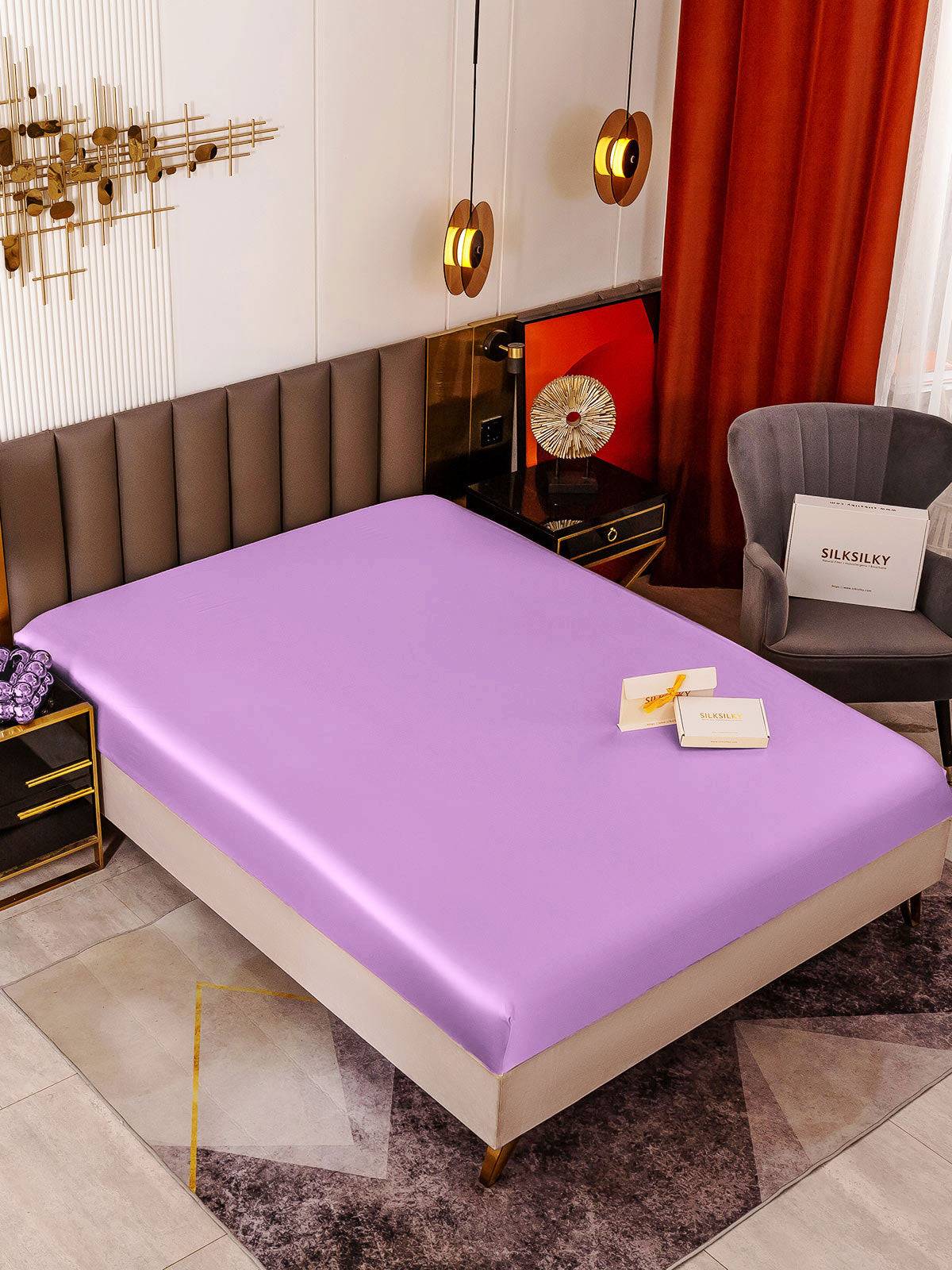 19Momme Mullbärssilke sömlöst Dra-På-Lakan - Lavendel / 0,9m Säng(90x200+45cm)