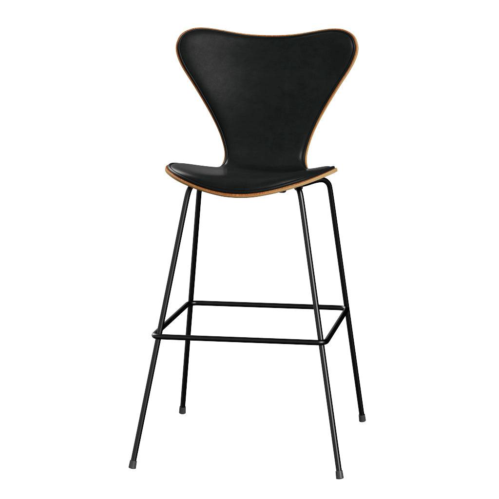 Fritz Hansen - 3197 høj barstol, naturfiner og forsidepolstret i Grace læder Elm - Sort læder - Sort stel - Jacobsen Plus