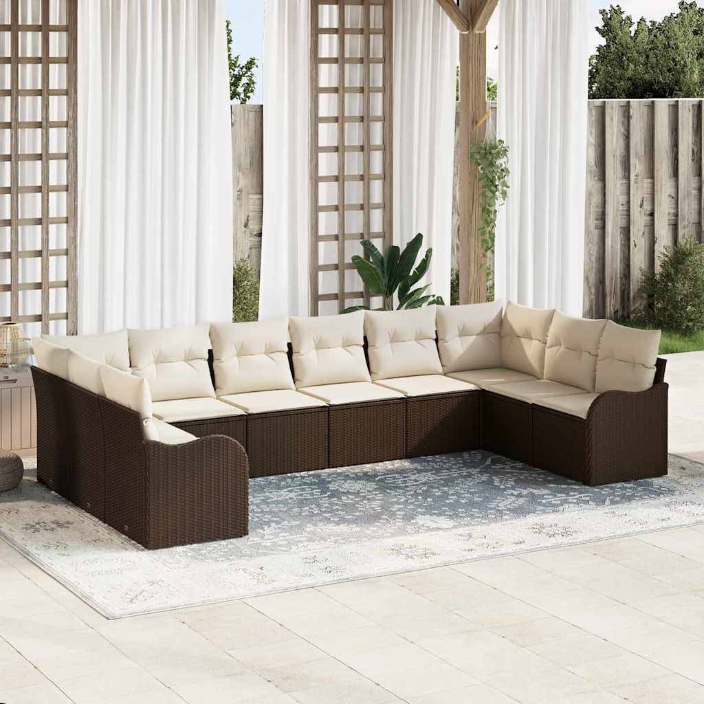 vidaXL Havesofa Sæt 10 stk. Brun og hvid polyrattan