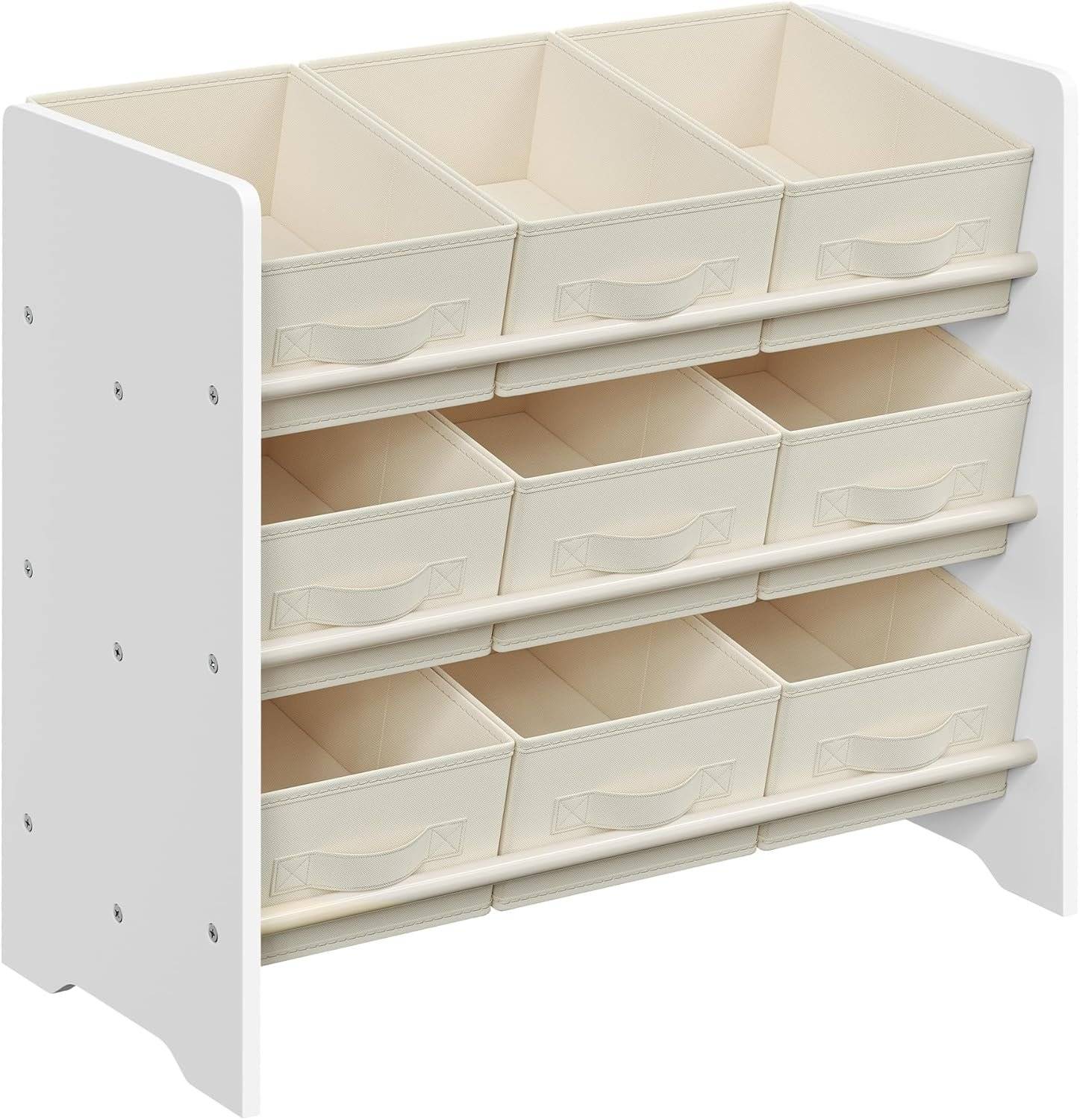 Leksaksorganisatör, Barnleksakshylla med 9 lådor av non-woven tyger, 29,5 x 62,5 x 60 cm, Cloud White