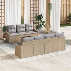 vidaXL Have Sofa Sæt 8 dele Beige Rattan 8-delt have spisebord sæt