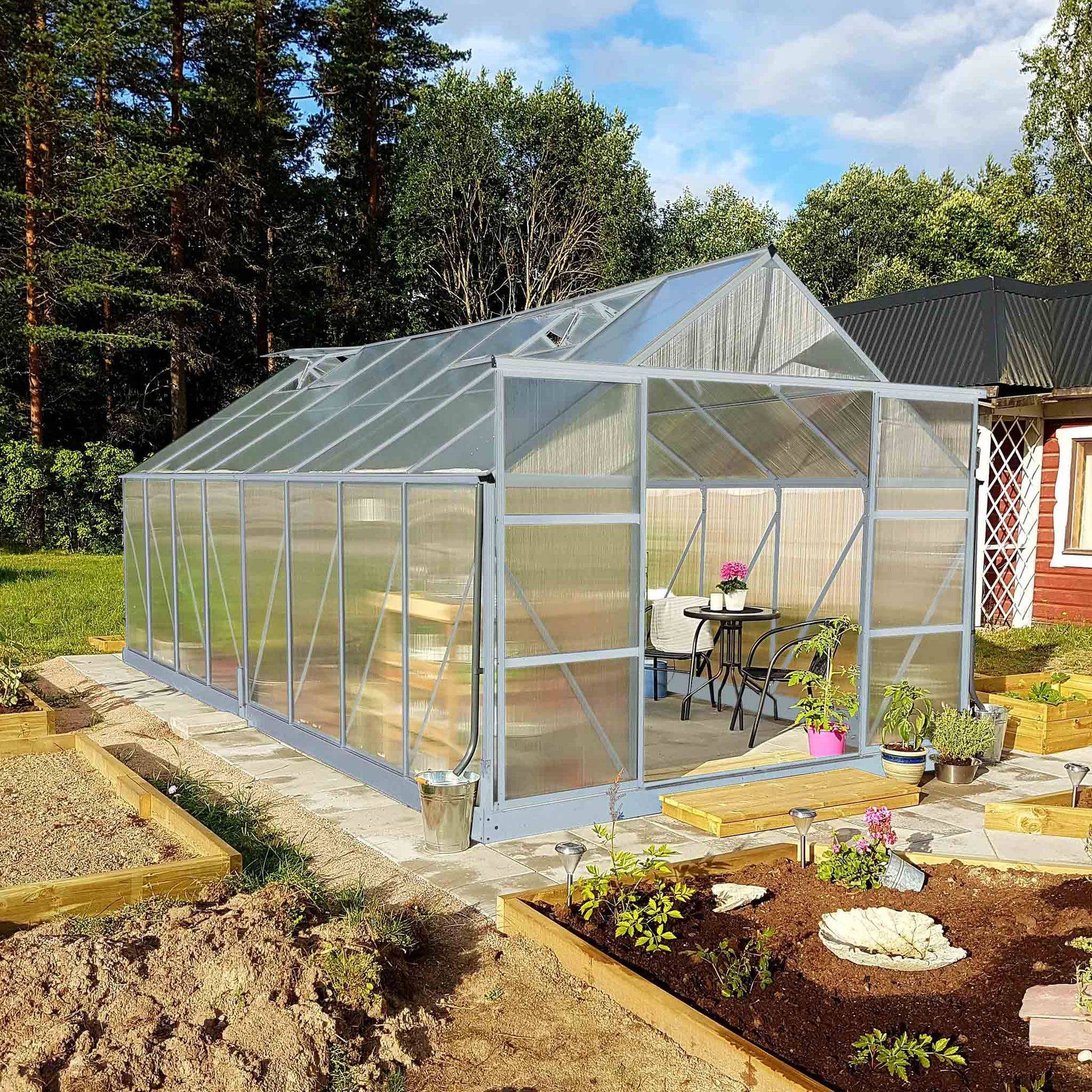 Växthus 18m² | Utökad odlingshöjd Premium 6mm kanalplast - Natur,Grå,Svart Plast