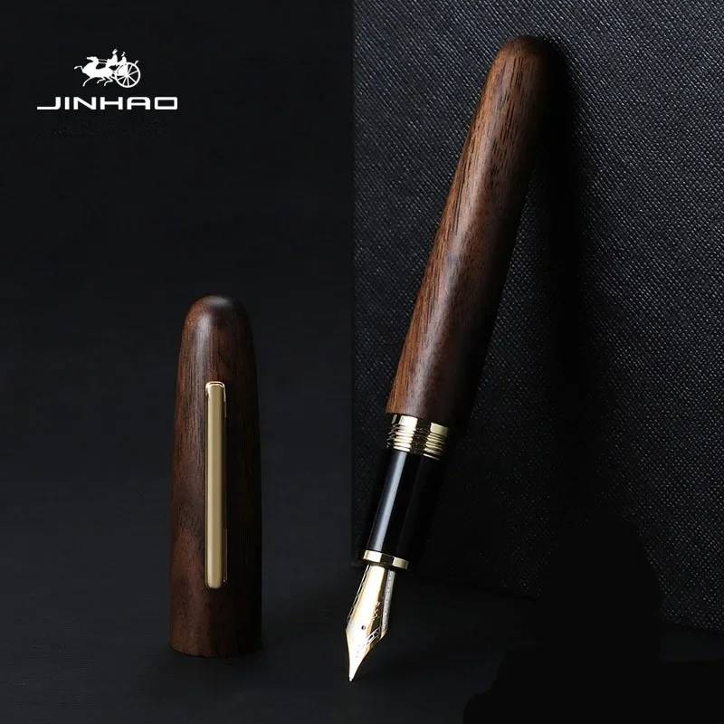 Jinhao 9056 Fountain Pen Natural Wood Handmade M/F Nib Gold clip Ink Pen Stationery Business Office Gift Writing School Supplies