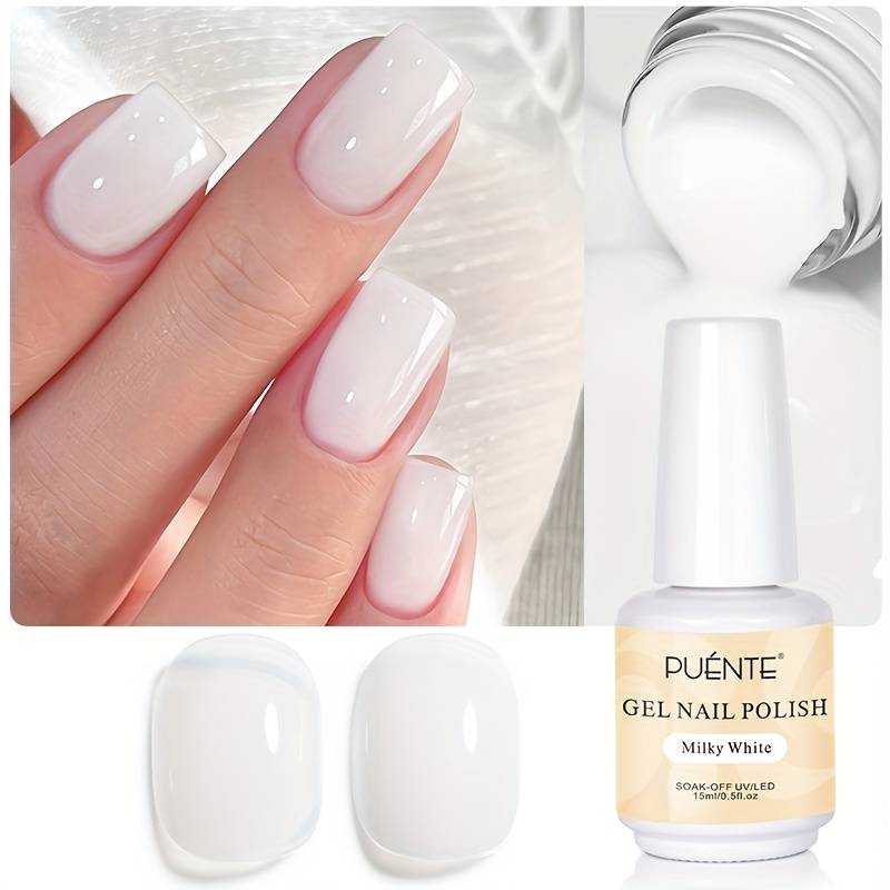 TEMU Puente 15ml Milky White Gel Nail Polish, High Gloss, Semi-transparent Gel For French Manicure, Unscented, Alcohol-free, Long-lasting Nail Art , Soak Off Light, Translucent Gel Nail Varnish