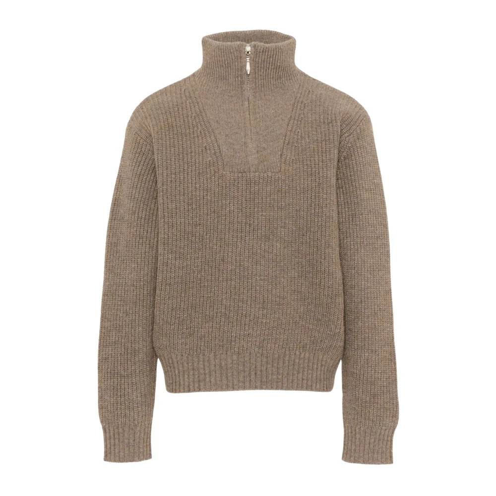 Molo Ribstrikket sweater med halv lynlås og høj hals - Kids - unisex - Beige - 134 CM -