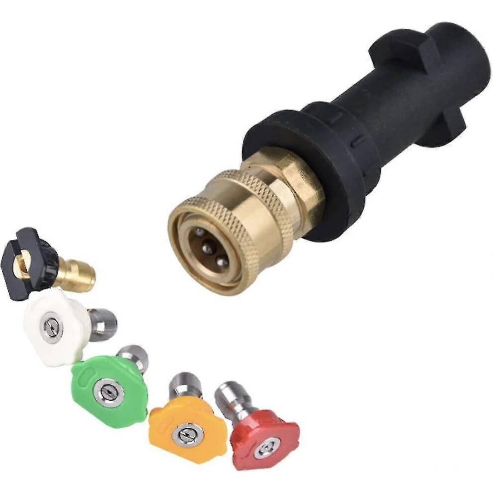 Højtryksrenseradapter til Karcher K2 K3 K4 K5 K6 K7 Krcher pistoler, 1/4' hurtigkobling hun-fitting, med 5 multivi