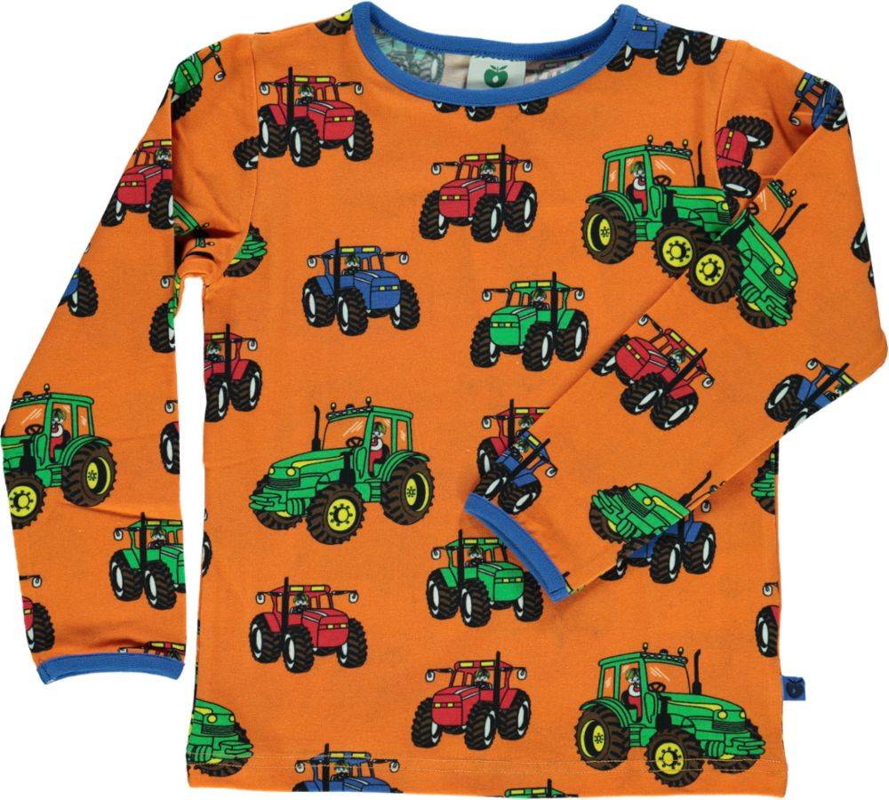 Langærmet bluse med traktor - Orange / 86 cm