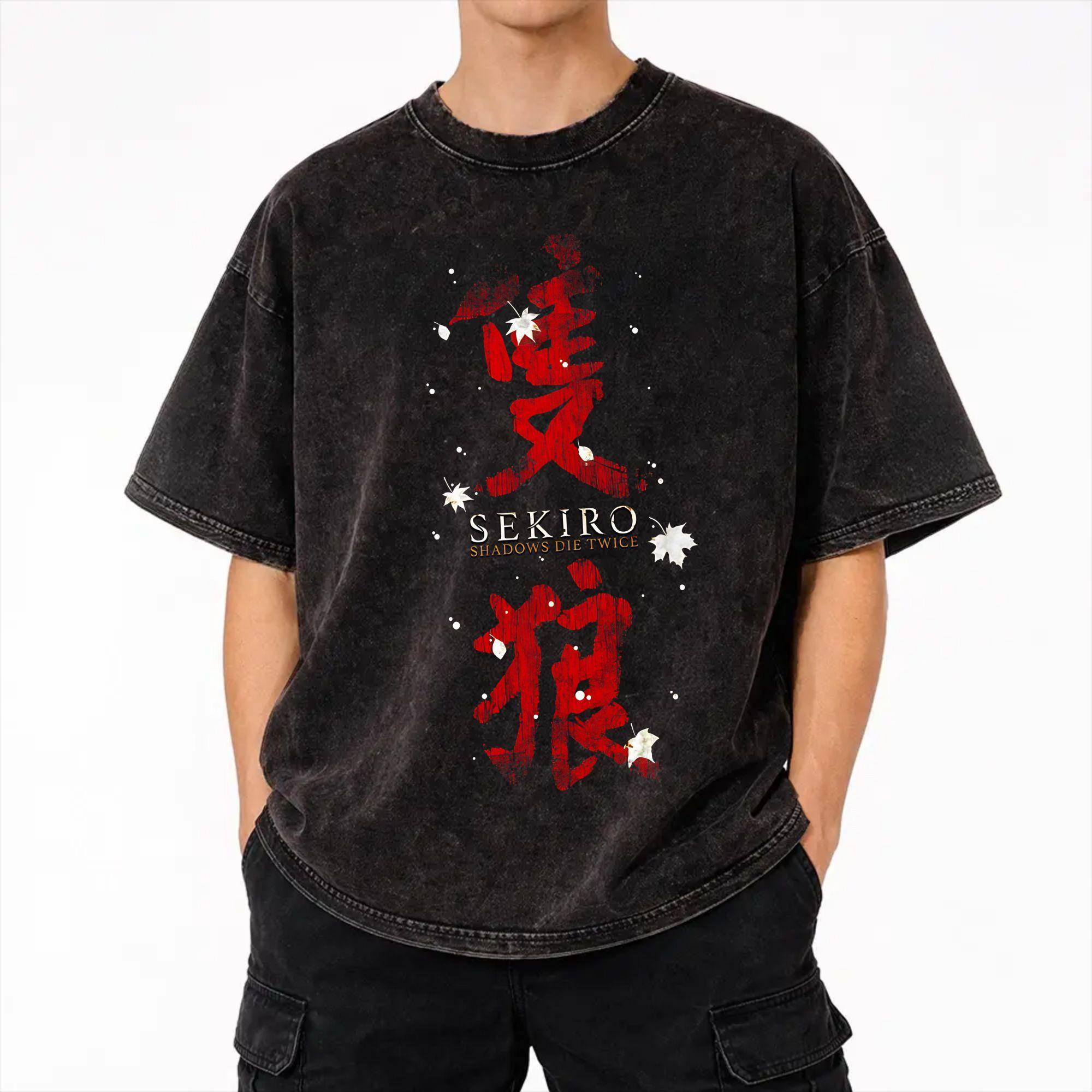 Sekiro: Shadows Die Twice Merch Tvättad T-shirt för Män Kvinnor Streetwear Hip Hop T-shirt Sommar T-shirts Toppar Kortärmad cm black