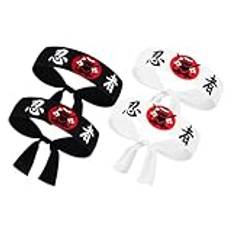 VANZACK 4St Japansk Sushi Kock Hachimaki Karate Pannband Svart Vit Ninja Sushi Chef Bandana Bushido Hatt Slips På Kostym Huvudbonader