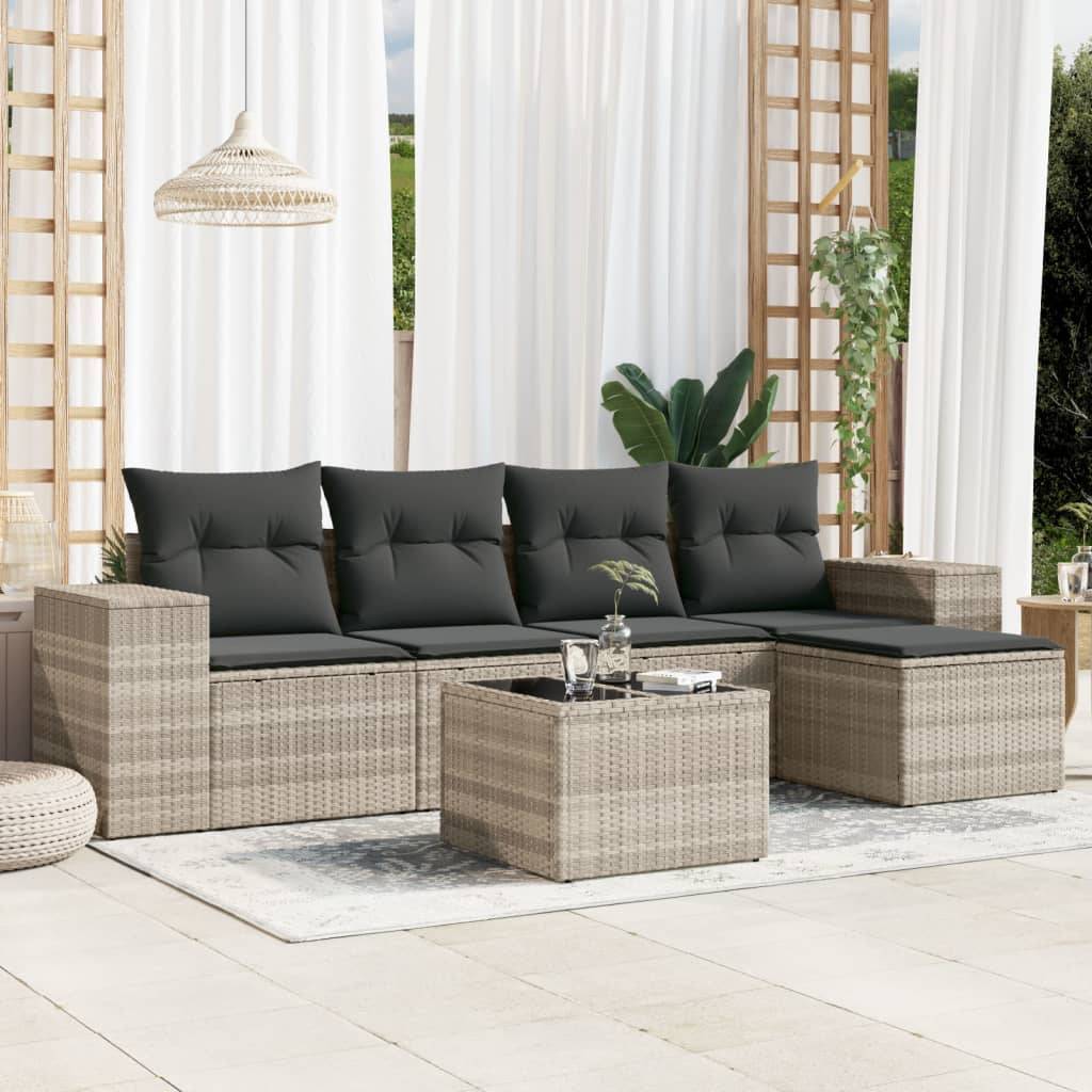 Sofasæt Til Haven 5 Dele Med Hynder Polyrattan - Lysegrå / Med bord