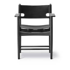 Fredericia Furniture - The Spanish Dining Armchair, Black lacquered oak, Black leather - Spisebordsstole - Børge Mogensen - Sort - Læder/Træ