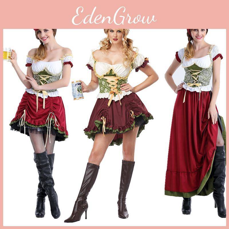 Tysk Oktoberfest Bayersk Ölpiga Cosplay Kostym Städare Damklänning Unik cm beige