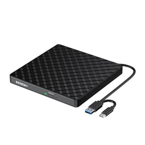 Extern CD DVD-enhet, USB 3.0 Typ-C CD-DVD +/-RW Brännare, CD/DVD-enhet Extern för Bärbar Dator Stationär Dator Laptop Windows 11/10/8.1/7/XP Linux Mac OS MacBook Black