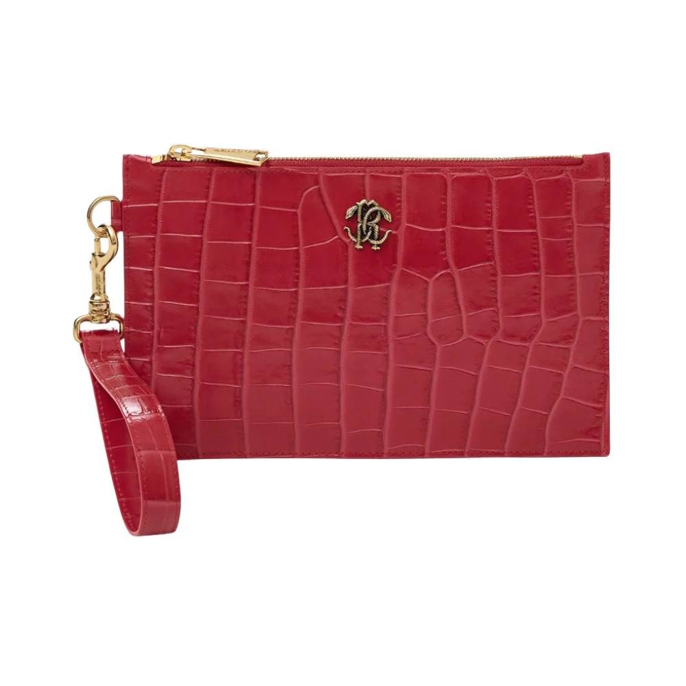 Roberto Cavalli, Accessories , Dame, Lyserød, ONE SIZE, Uld, Coco Print Clutch med Logo