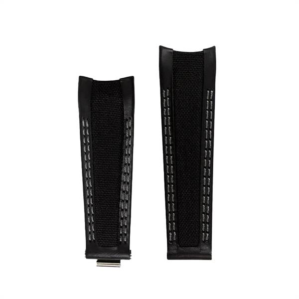 Romenta Sort læder urrem i Cordura fiber baseret stof, m. Grå syninger, her 20 mm