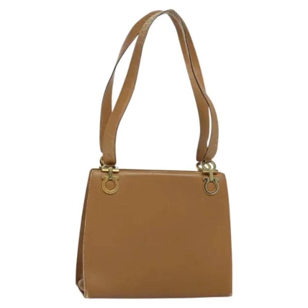 Salvatore Ferragamo Pre-owned Pre-owned Laeder skuldertasker - Vintage - Dame - Beige - ONE SIZE - Uld