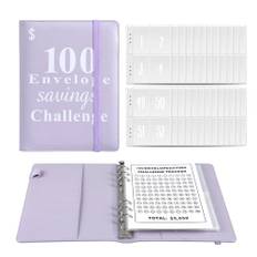 Jakiro 100 Umschläge Geld sparen Herausforderung Binder, Cash Envelopes Money Saving Binder, A5 Envelope Money Challenge Binder to Save $5.050 (Lila)