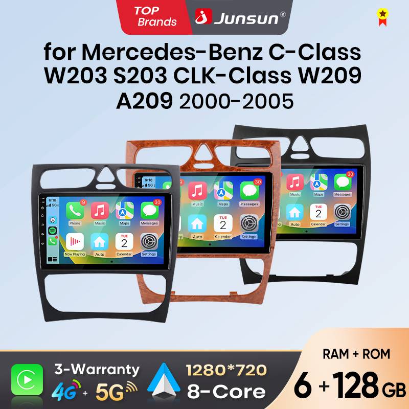 Junsun Android Auto Car Radio For Benz C Class W203 C200 C320 C350 CLK W209 2000-2005 Multimedia Wireless Apple CarPlay Smart Intelligent Systems IPS Touch Screen Stereo Video Player 2 Din Autoradio