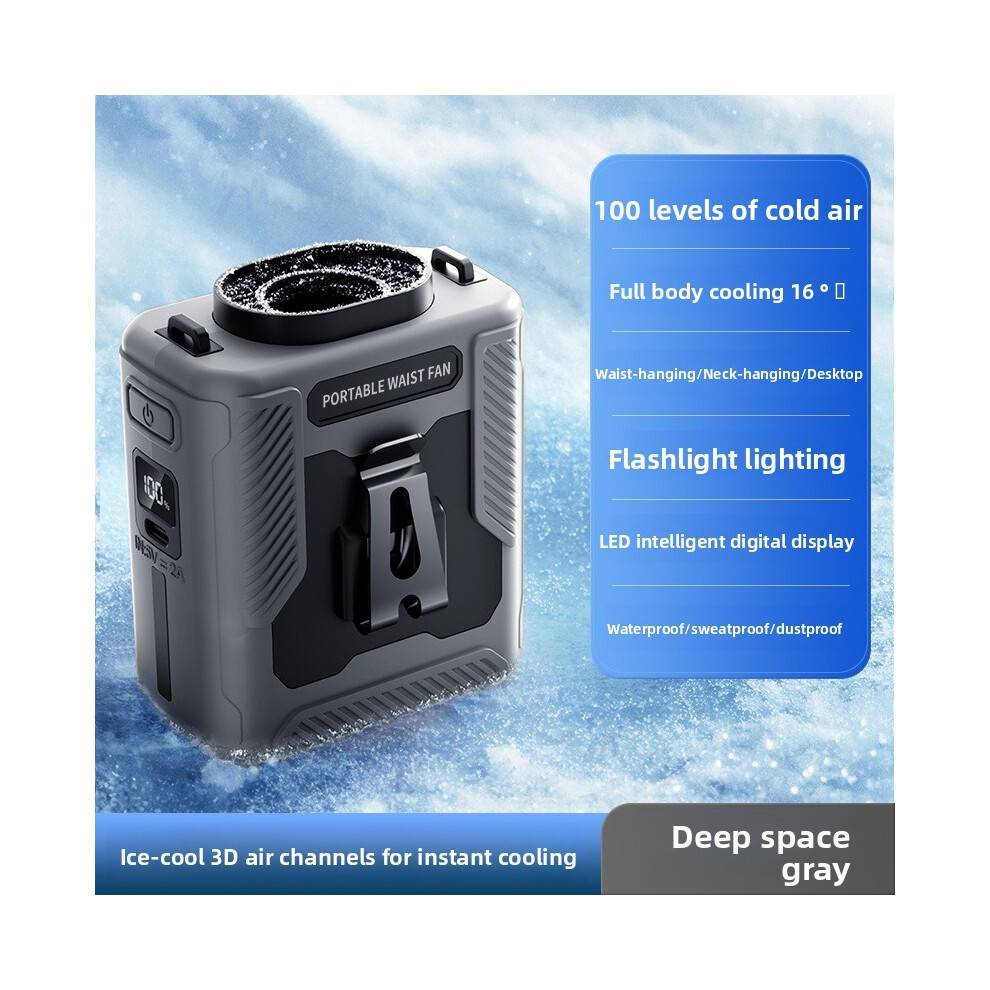 (Gray)Rechargeable Waist Fan With Turbo Speed And Longlasting Battery Outdoor For