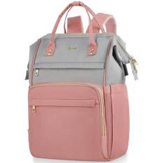 Ryggsäck för Kvinnor,Laptop Väska Ryggsäck 15.6 tum PC Dator,Vattentät Ryggsäck med Många Fack för Företag,KontorArbete,Sport,Rosa grå