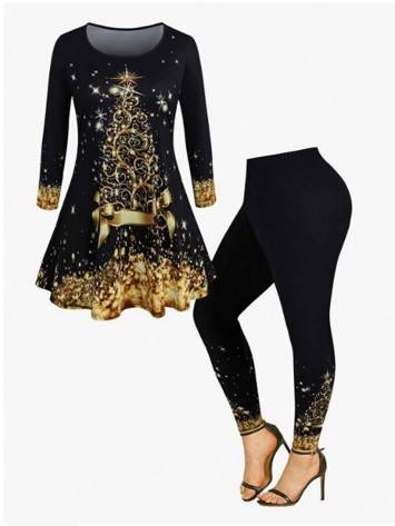 Jule-hyggesæt - plus size - sort med guld julemotiv.