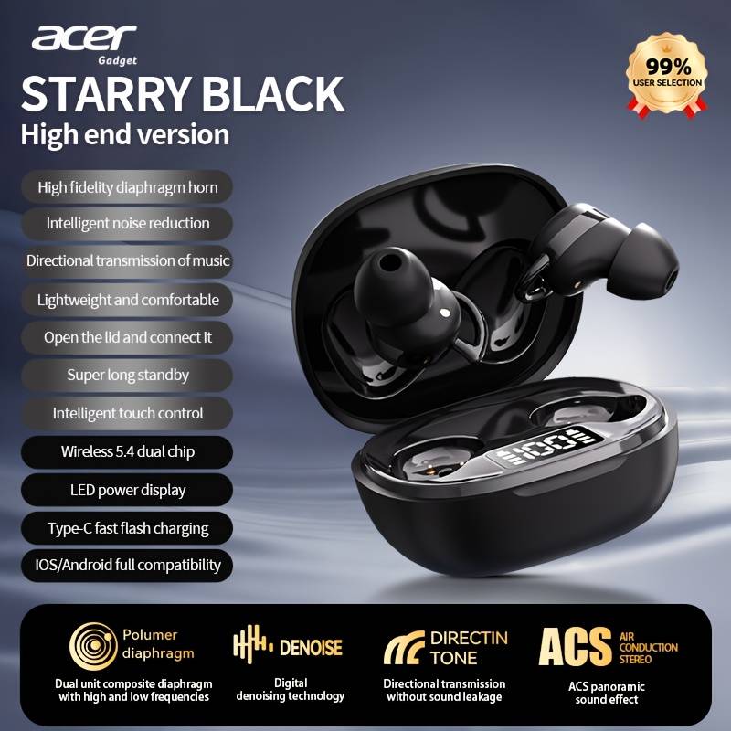 Acer Ohr557 Wireless Audio Earphones, Invisible Earbuds, Noise Cancelling Headphones For Running, Exercising, Gaming Sports, Travel Essentials, Touch Control, Hifi Music Headset For & Fitness Sport