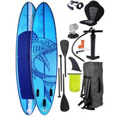 BRAST® SUP Board Shark | Aufblasbares Stand up Paddle Set | 300-365cm viele Modelle | inkl. Zubehör Fußschlaufe Paddel Pumpe Rucksack | Blau Grün Gelb Rot Türkis Orange Pink | Blau 320