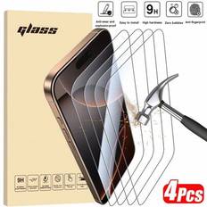 4 st. härdat glas för iPhone 17 16 16e 7 8 Plus X XR XS MAX 15 13 11 12 14 Pro Max Mini skärmskydd, reptåligt, skyddar skärm - Genomskinlig (Multi-size)