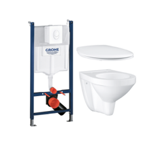 Komplet pakke m/GROHE cisterne, betjeningsplade, GROHE Bau Ceramic hængeskål og soft close toiletsæde