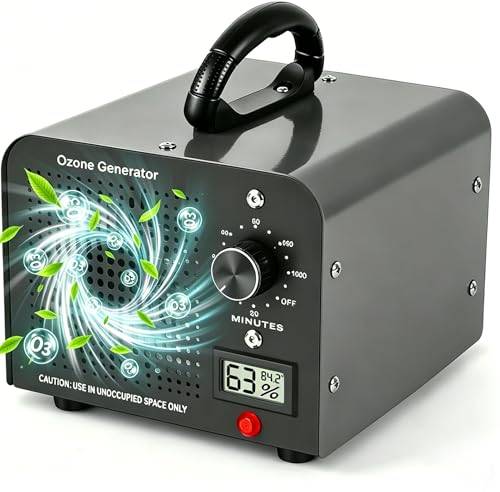 Ozongenerator 60000 mg/h, Ozongerät Industrielles Ozon-Gerät mit 120-Minuten-Timer, Temperatur, Luftfeuchtigkeit, Ozongerät bis zu 350㎡ O3 Ozonisator für Garagen Wohnung Hotels Küche Haustiere