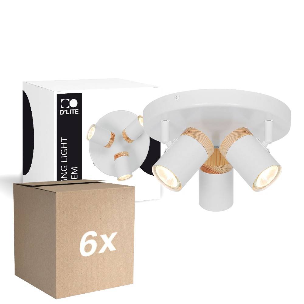 Fordelspakke 6x D'Lite Loftlampe Beitem Matt Hvid FSC Træ | Egnet Til 3x GU10