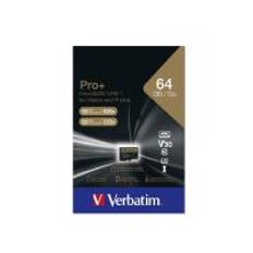 Verbatim PRO+ - Flashhukommelseskort (microSDXC til SD adapter inkluderet) - 64 GB - UHS Class 3 / Class10 - microSDXC UHS-I