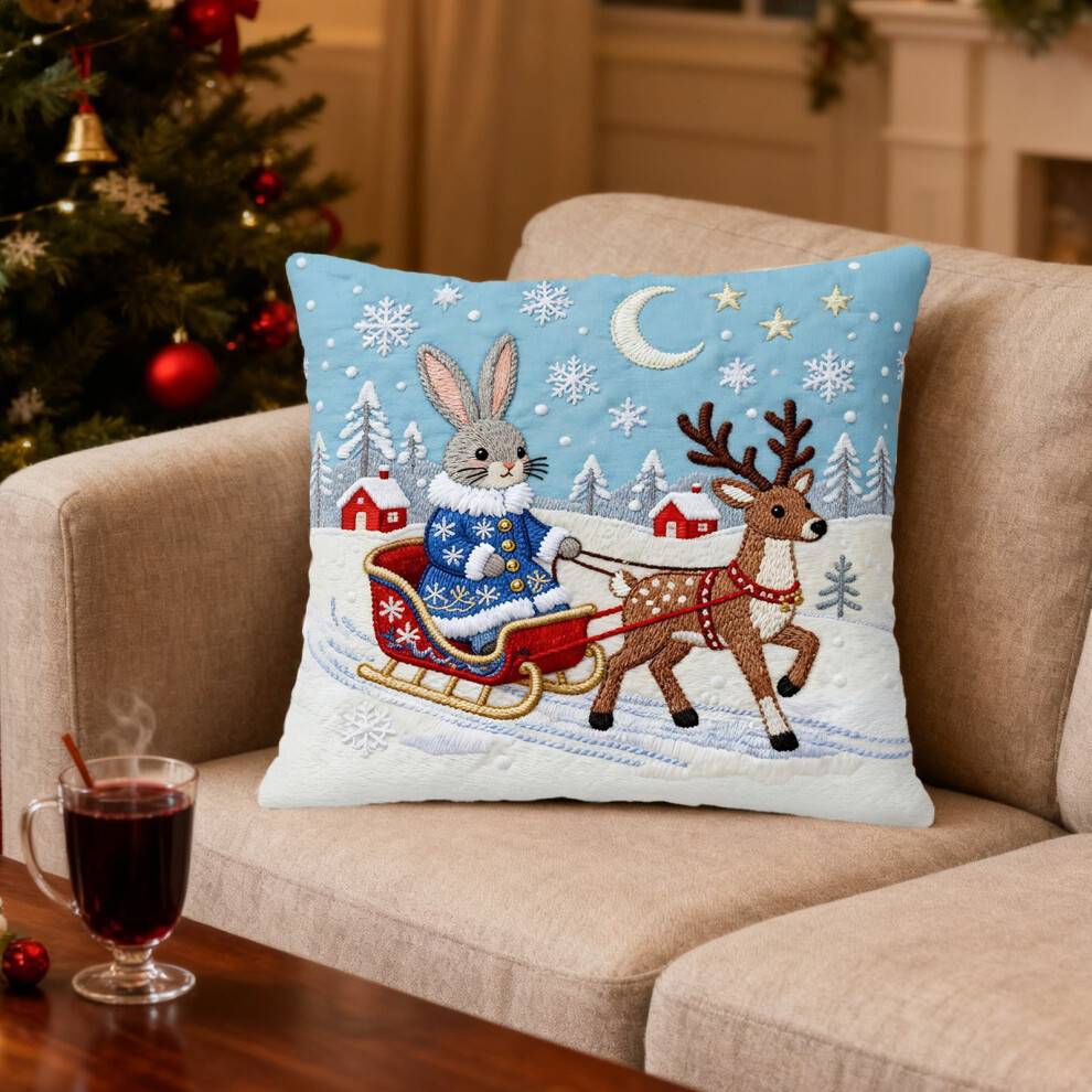 Julepudebetræk 18x18", 3D-broderet snefnug/træ/rensdyr, bløde julepudebetræk til sofa, seng, boligindretning