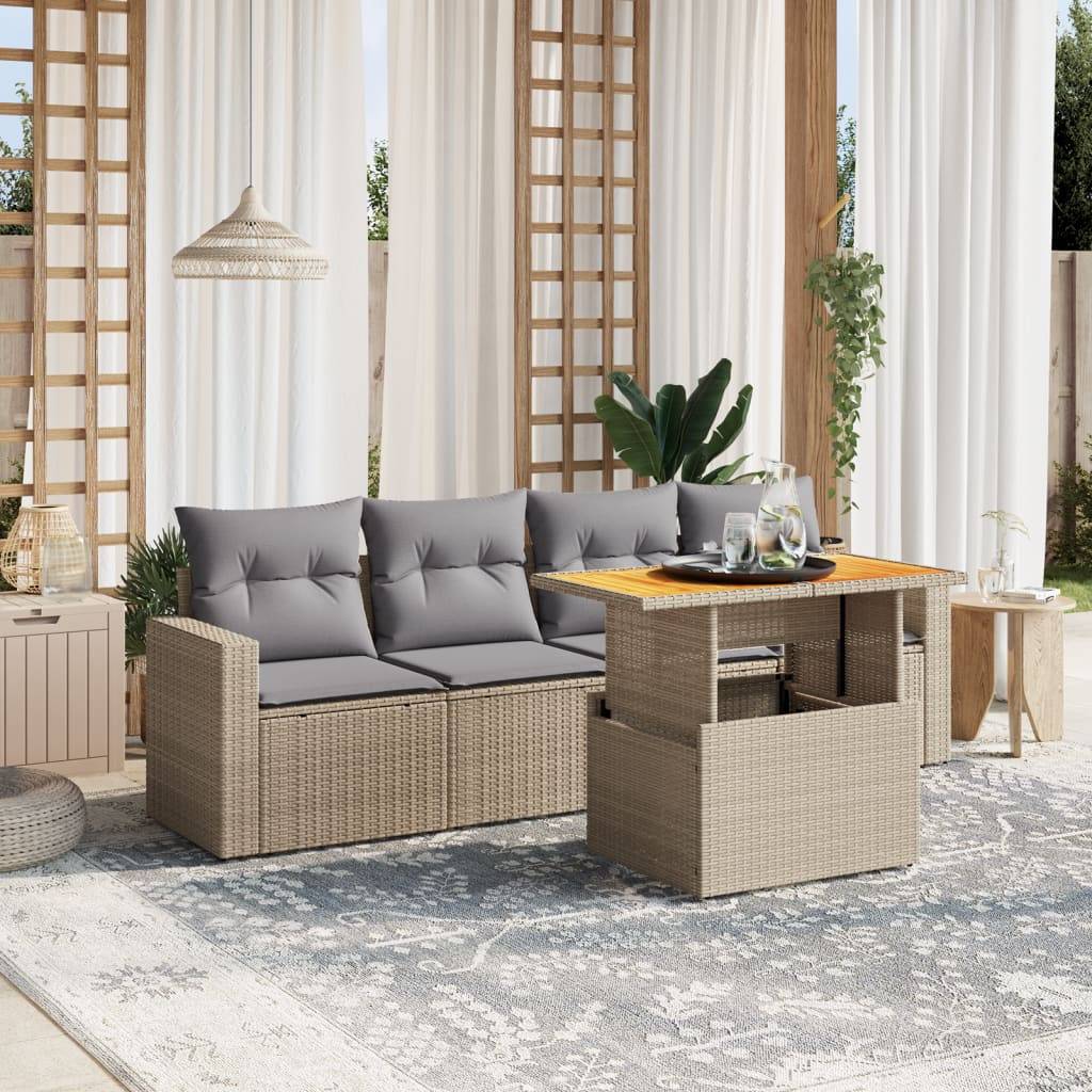 Sofasæt Til Haven 5 Dele Med Hynder Polyrattan - beige og grå / uden opbevaring