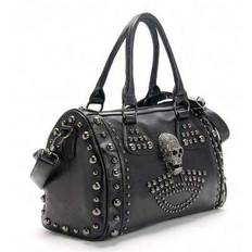 New Design Metal Rivet Skull Head Punk Rock Pillow Studded Women Large Capacity Handbag Shoulder Messenger Bag, Retro European And American Style Fash - Black