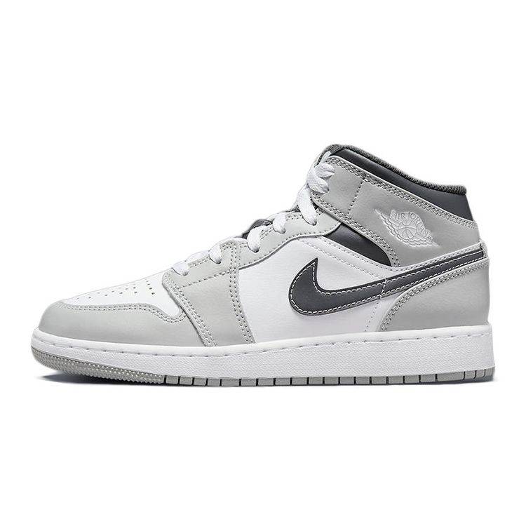 Air Jordan 1 Mid GS Light Smoke Grey Barnsneakers Vit Antracit 554725-078 cm