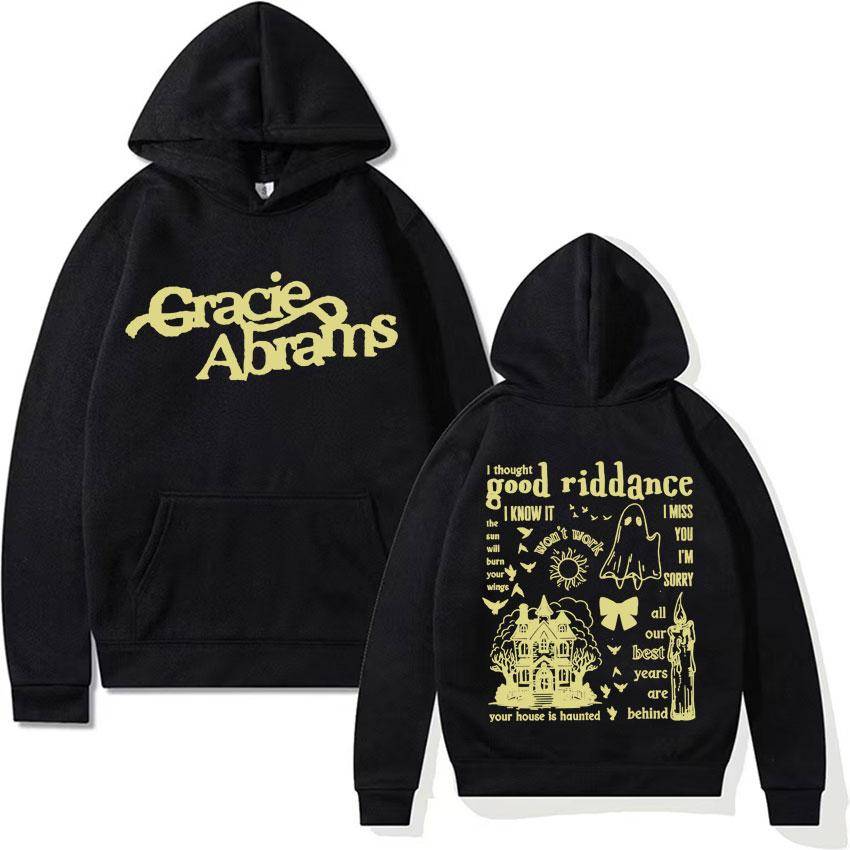 Retro Gracie Abrams Tryck Huvtröjor The Secret of Us Tour 2024 Musikalbum Tröja Pullover Herr Dam Harajuku Mode Huvtröja cm black