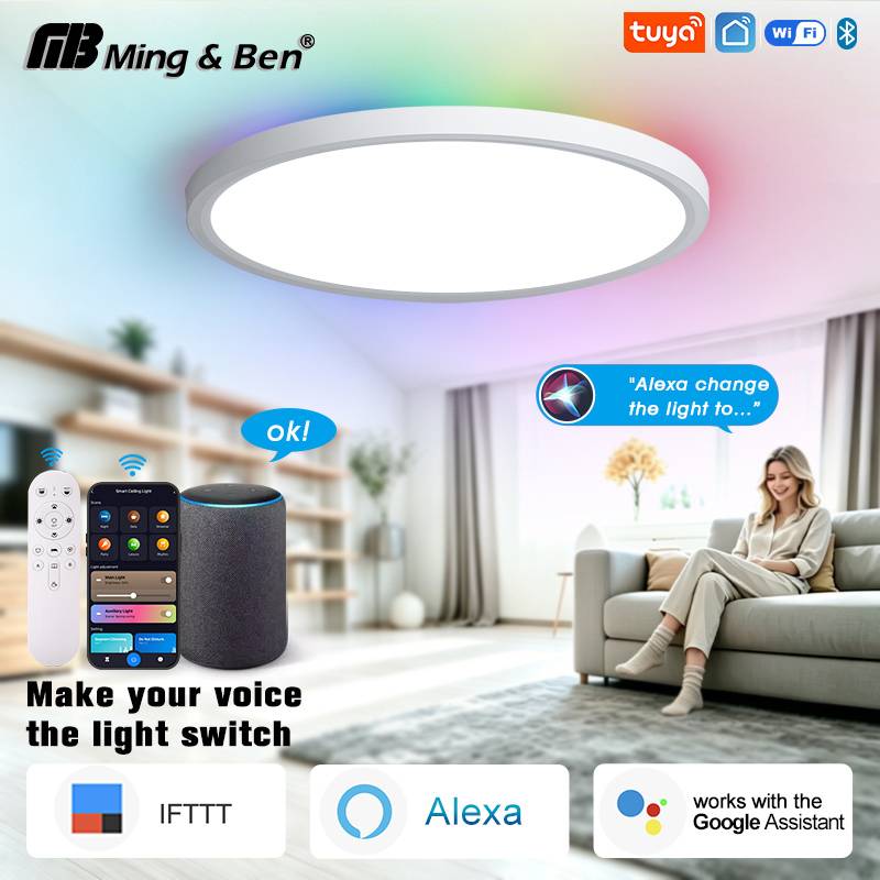TUYA Smart Ceiling Light 0.98 Inch Ultra Thin RGB Dimming APP Remote Voice Control Alexa Google for Home Lighting Decor Ambient Lamp