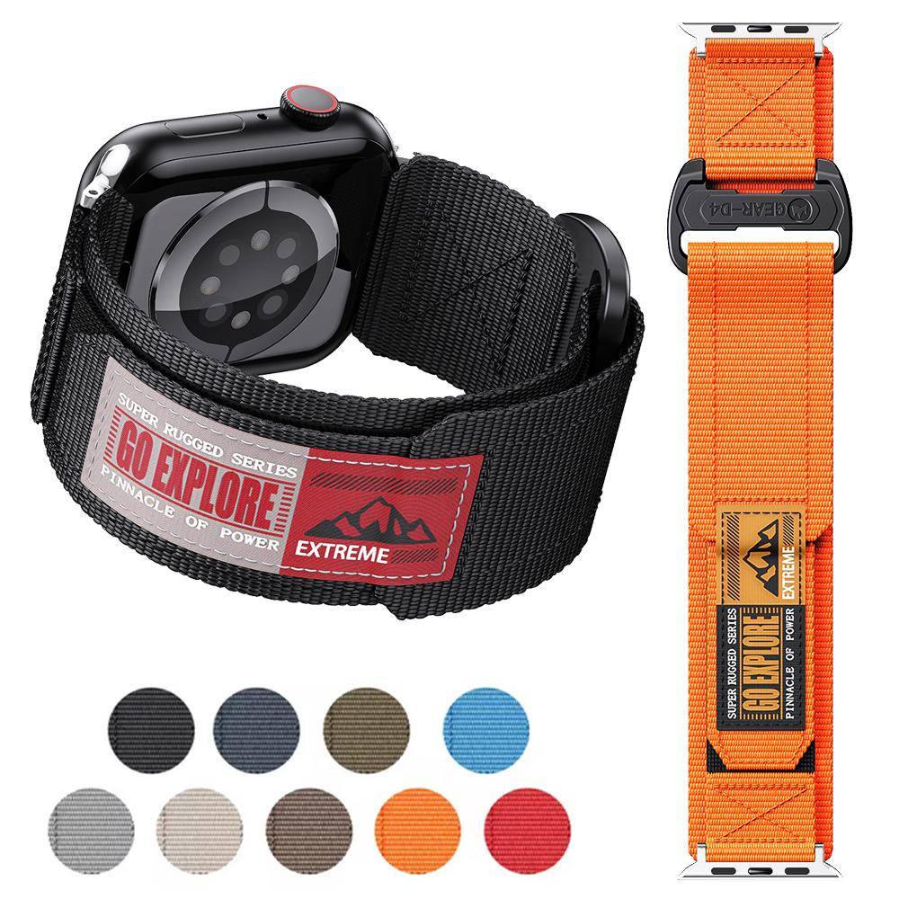 Kardborreband av nylon för Apple Watch Ultra 2/Ultra 3 49mm, Series 10 42mm 46mm, Series 9/8/7 41mm 45mm, Series 6/5/4 40 44mm black