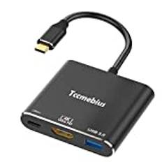 Tccmebius USB C till HDMI Multiport Adapter, Thunderbolt 3 till HDMI 4K Utgång, med USB 3.0 Port och PD Laddning, för MacBook, Nintendo Switch, Chromebook, Samsung, Projektor, Monitor (TCC-T31-UK)