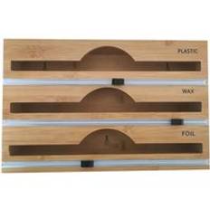bamboo wood plastic wrap dispenser organizer with slider cutter three layer for kitchen
