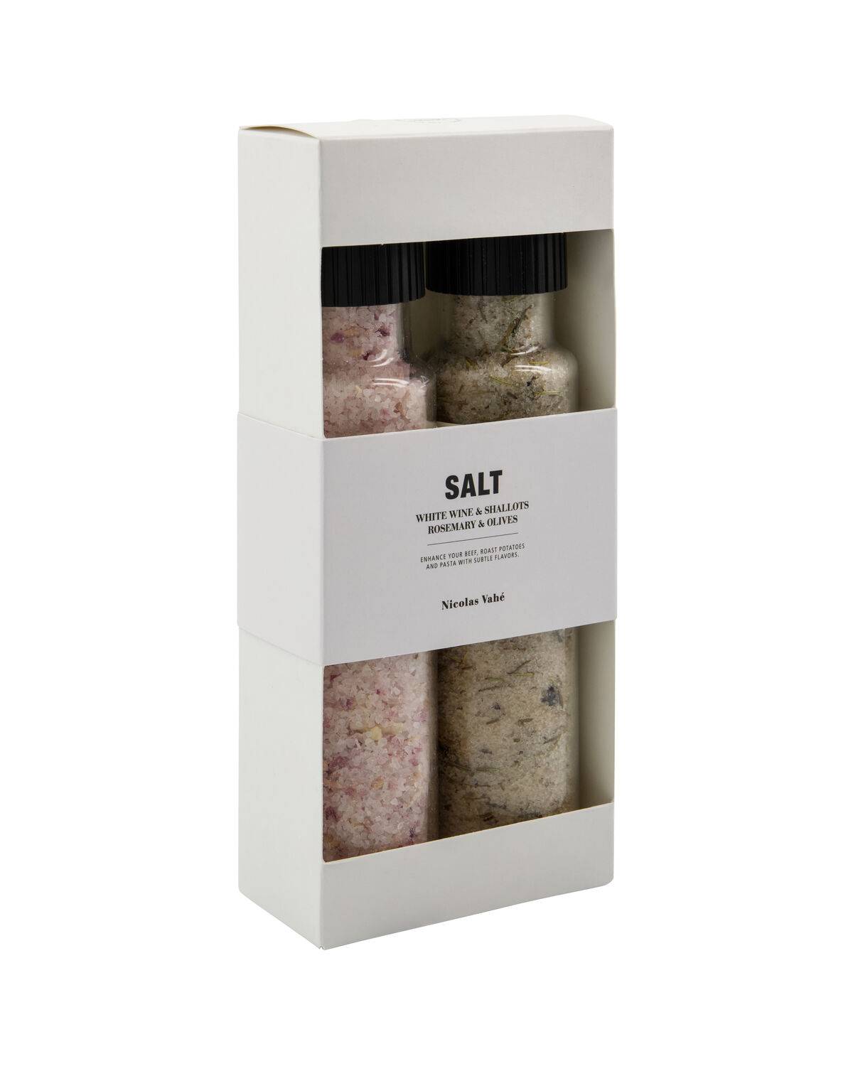 Nicolas Vahé - Gift box, Salt white wine & shallots + salt rosemary & olives, 310|310 g|g