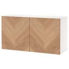 IKEA - BESTÅ reol med døre, hvid/Hedeviken egetræsfiner, 120x42x64 cm