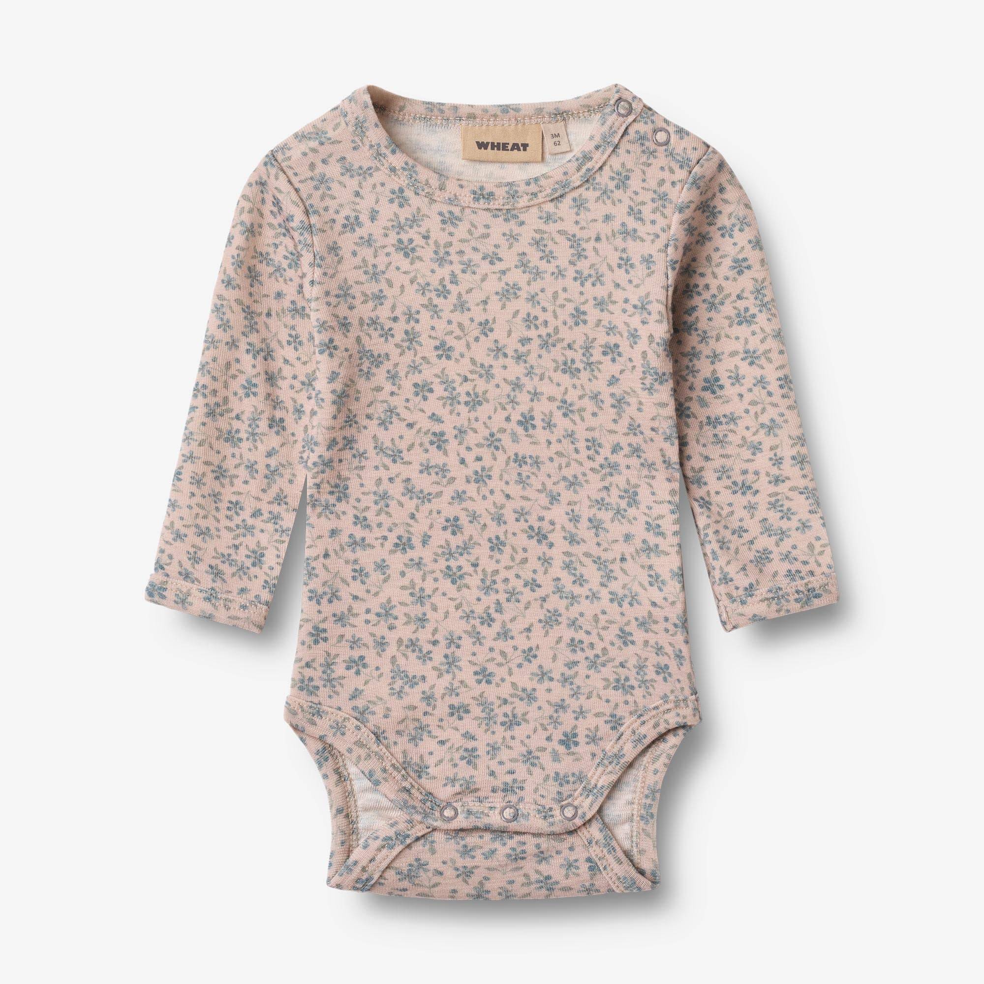 WHEAT® - Langærmet Uld Body Lucca - blue flowers - Str 56.