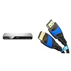 Panasonic DMP-BDT185EG 3D Blu-ray-spelare (4K uppskalning, DLNA, VoD, HDMI-kontroll) silver & KabelDirekt – HDMI-kabel 8K / 4K – 1,5m – med A.I.S-skärmning, (stöder alla HDMI-enheter, svart)