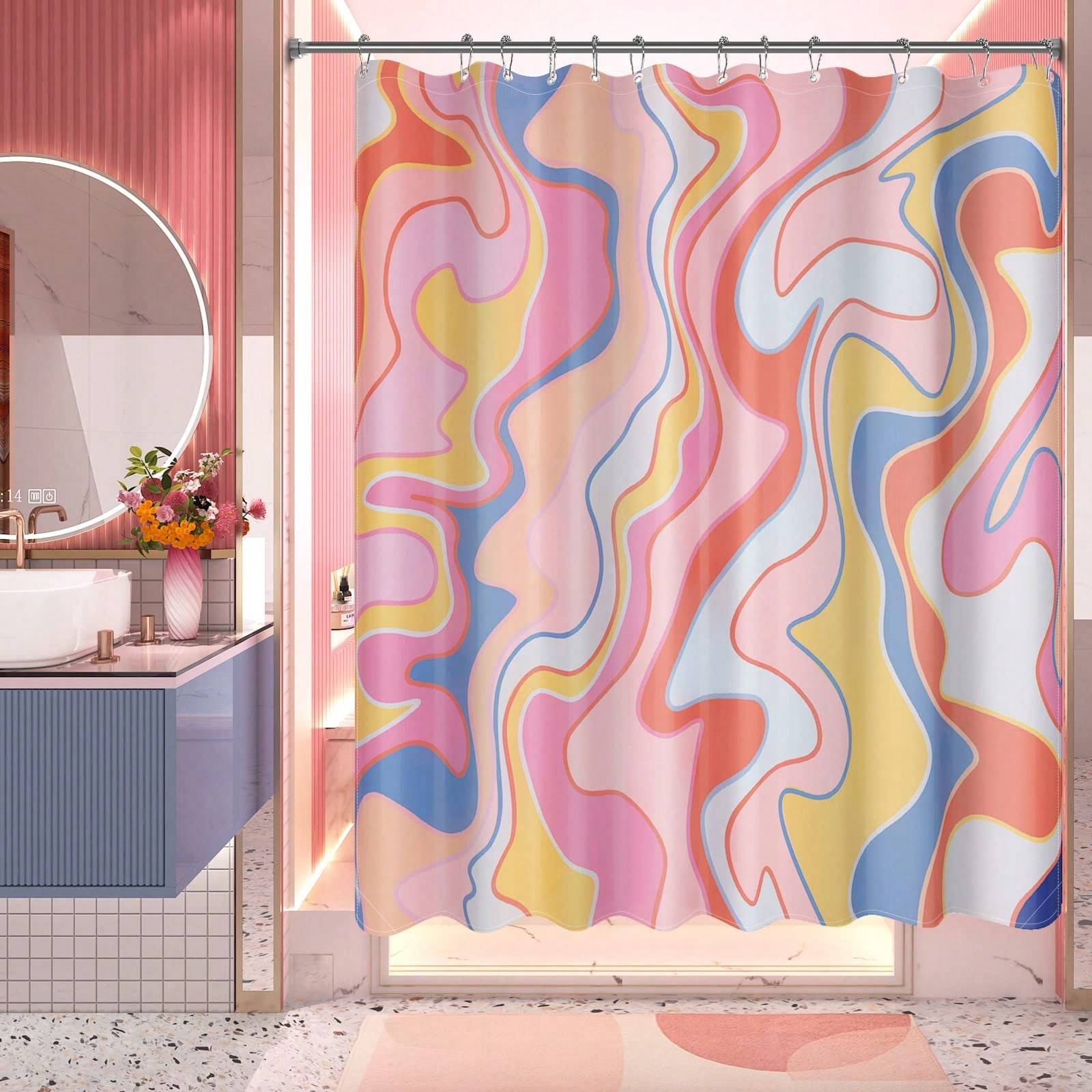 AmazerBath Duschdraperi Med Krokar Set, Lyxigt Tvättbart Tyg Duschdraperi Set Med 12 Duschdraperikrokar