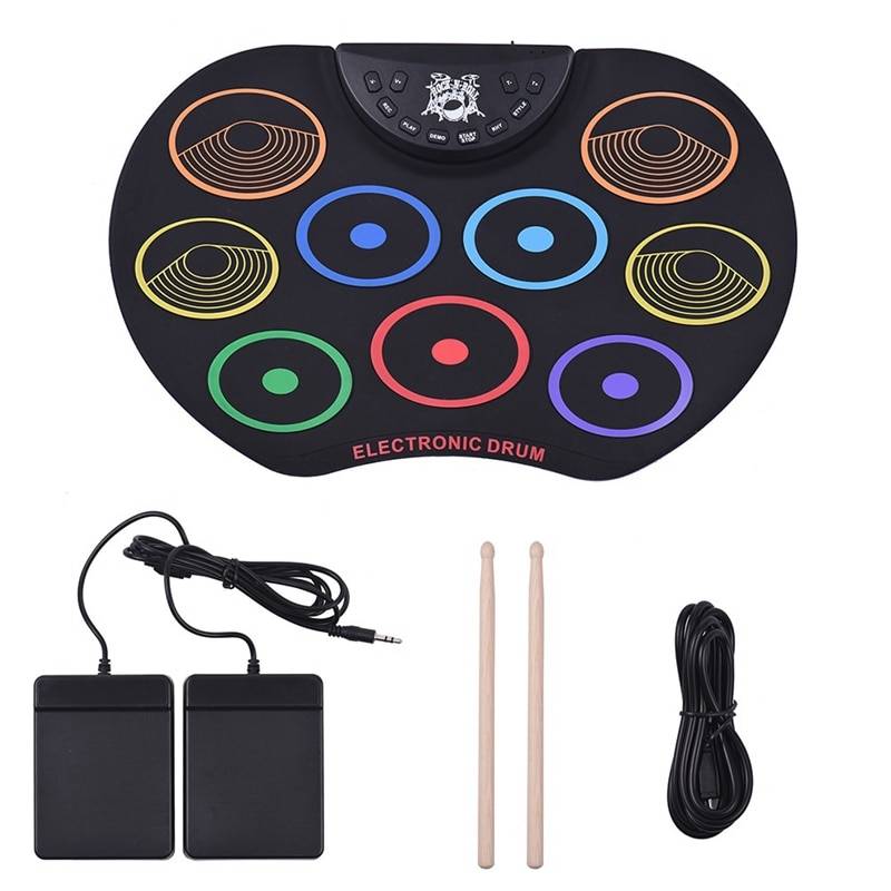 Bärbar USB Trumset 9 Färgglada Pads
